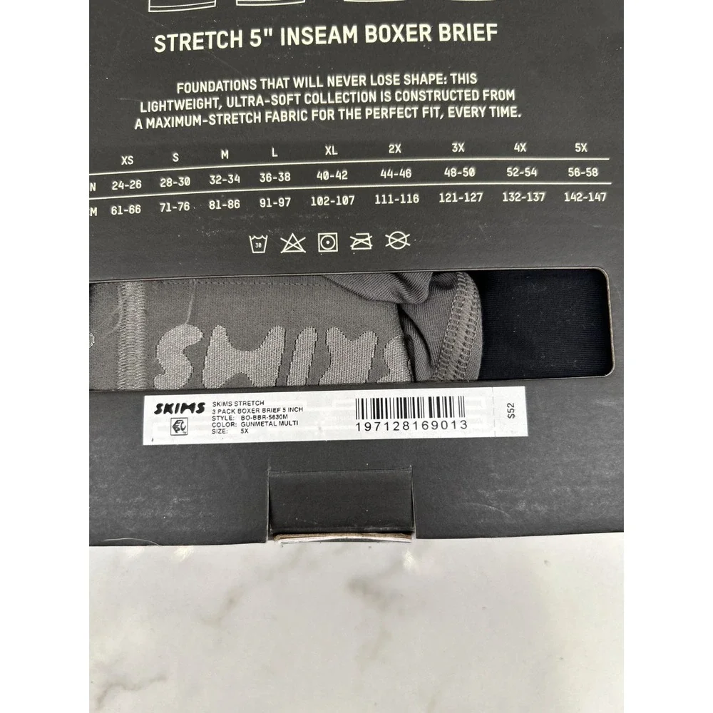 SKIMS 3 Pack Boxer Brief Men's Size 5XL Gunmetal Multi Comfort Stretch 5
